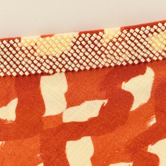 Zara Terracotta and Cream Printed Maxi Skirt With Beaded Waistband, M - Picture 4 of 6